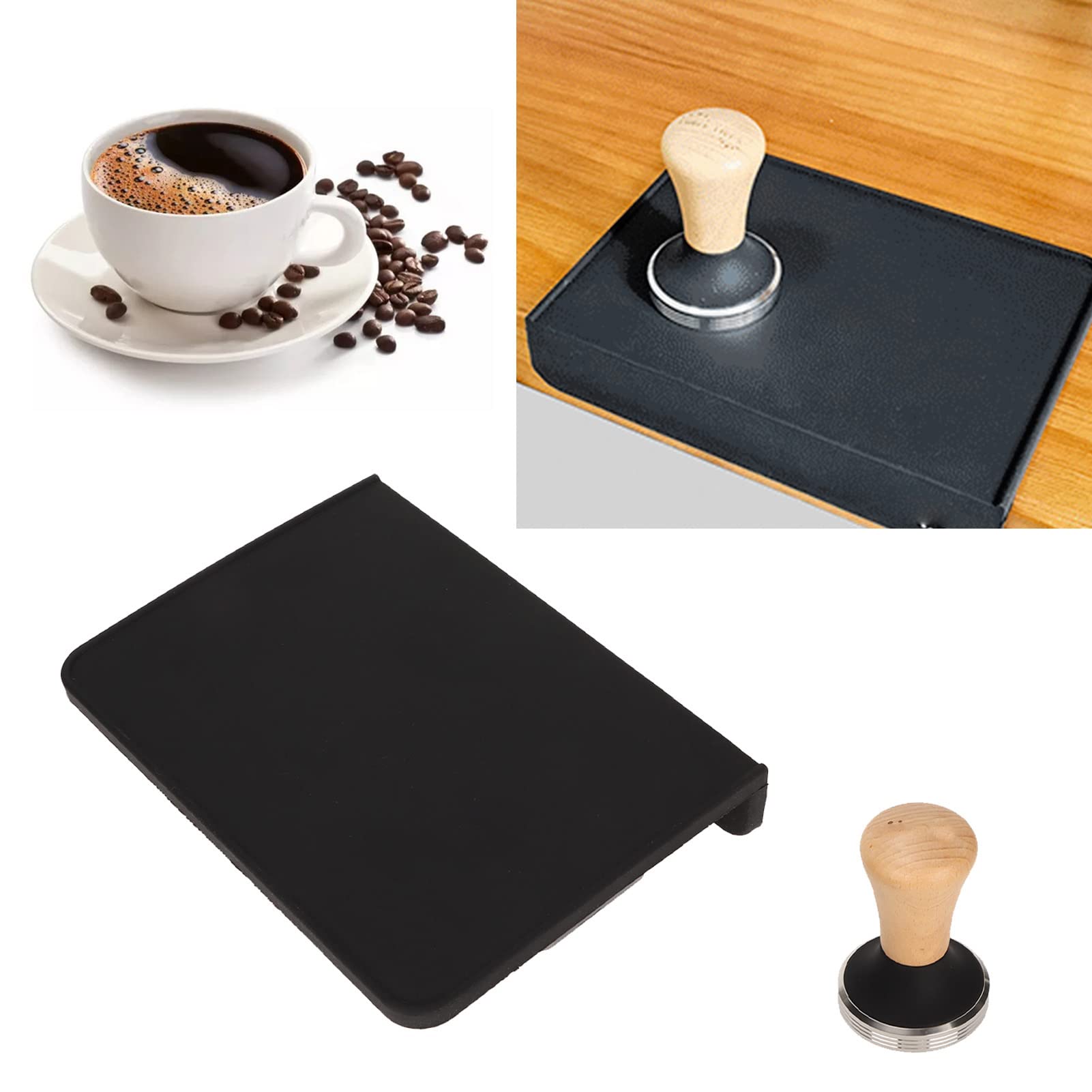 Juego profesional de manipulación de café con tapete de silicona y base de acero inoxidable, herramientas de barista resistentes y duraderas para apisonar espresso y prensa (Manipulador de 58