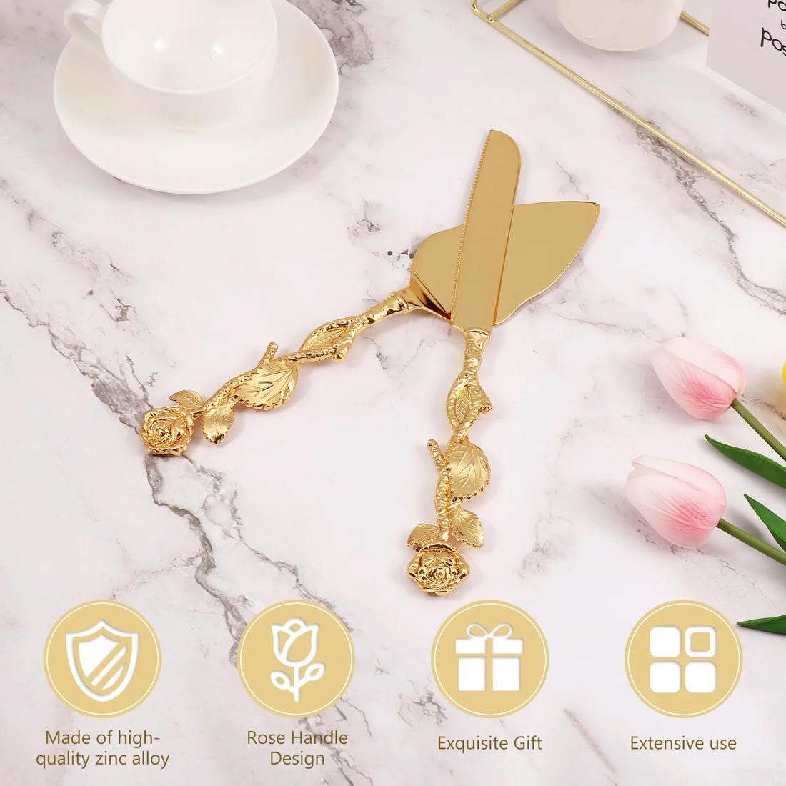 Ensemble de 2 Couteaux à gâteau et pelles en Zinc doré Vintage Outils de découpe de gâteaux pour Cadeau de Mariage Fournitures de fête d'anniversaire de Mariage