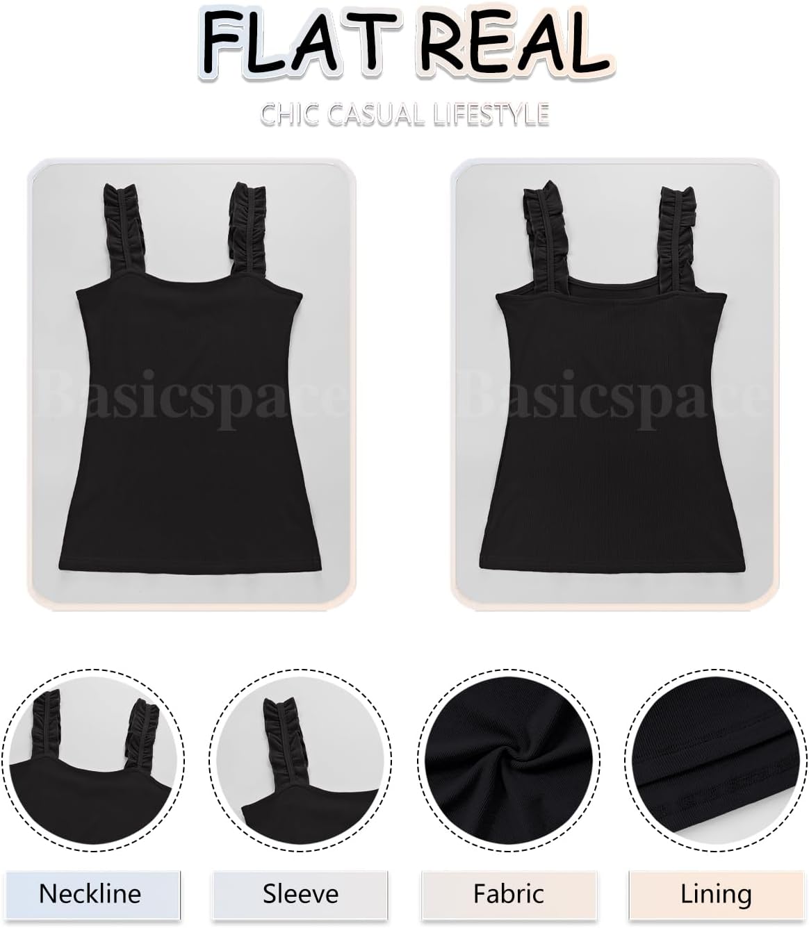 Basicspace Ruffle Strap Tank Tops for Women Summer Sleeveless Soft Slim Sexy Ribbed Knit Basic Tops - Image 4