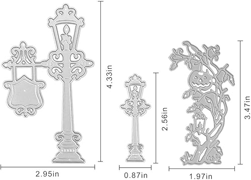 Miniatura 2 de Troquelado de metal para Halloween, lámpara de carretera, troqueles de corte de árbol de calabaza, plantilla de plantilla para hacer tarjetas,