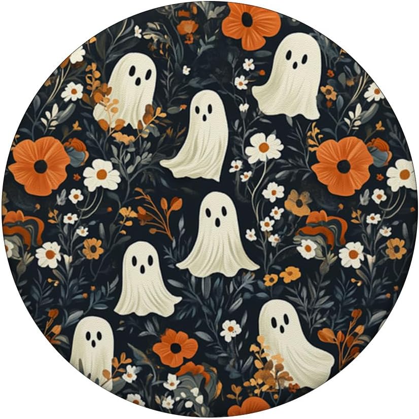 Cute Funny Halloween Spooky Ghost in Flowers Floral Pattern PopSockets Standard PopGrip - Image 3