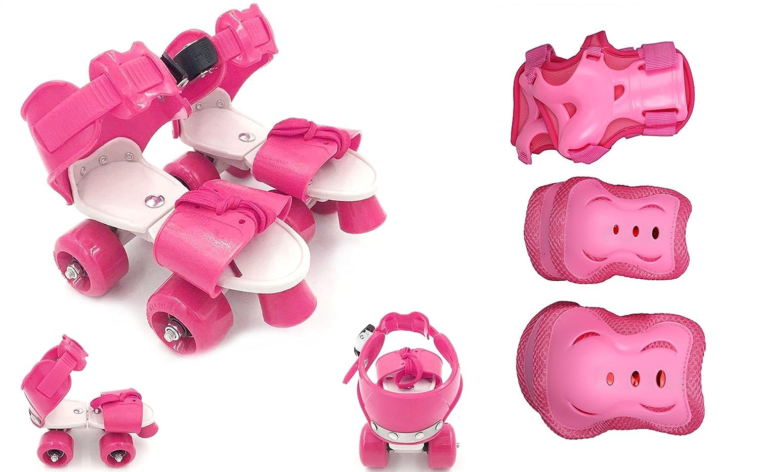 Qwick Click Roller Skates for Girls Age Group 7-12 Years Adjustable Inline Skating Shoes with School Sport-Multi Colour (Pink-Pink)