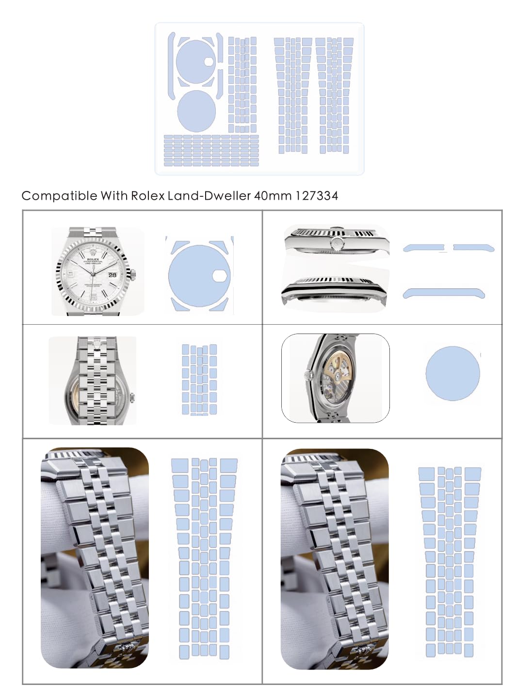 2Pack Pellicola Protettiva per Rolex Land-Dweller 40mm Ref.127334 | Pelle trasparente, copertura completa, adesivo per la protezione dello schermo dell'orologio