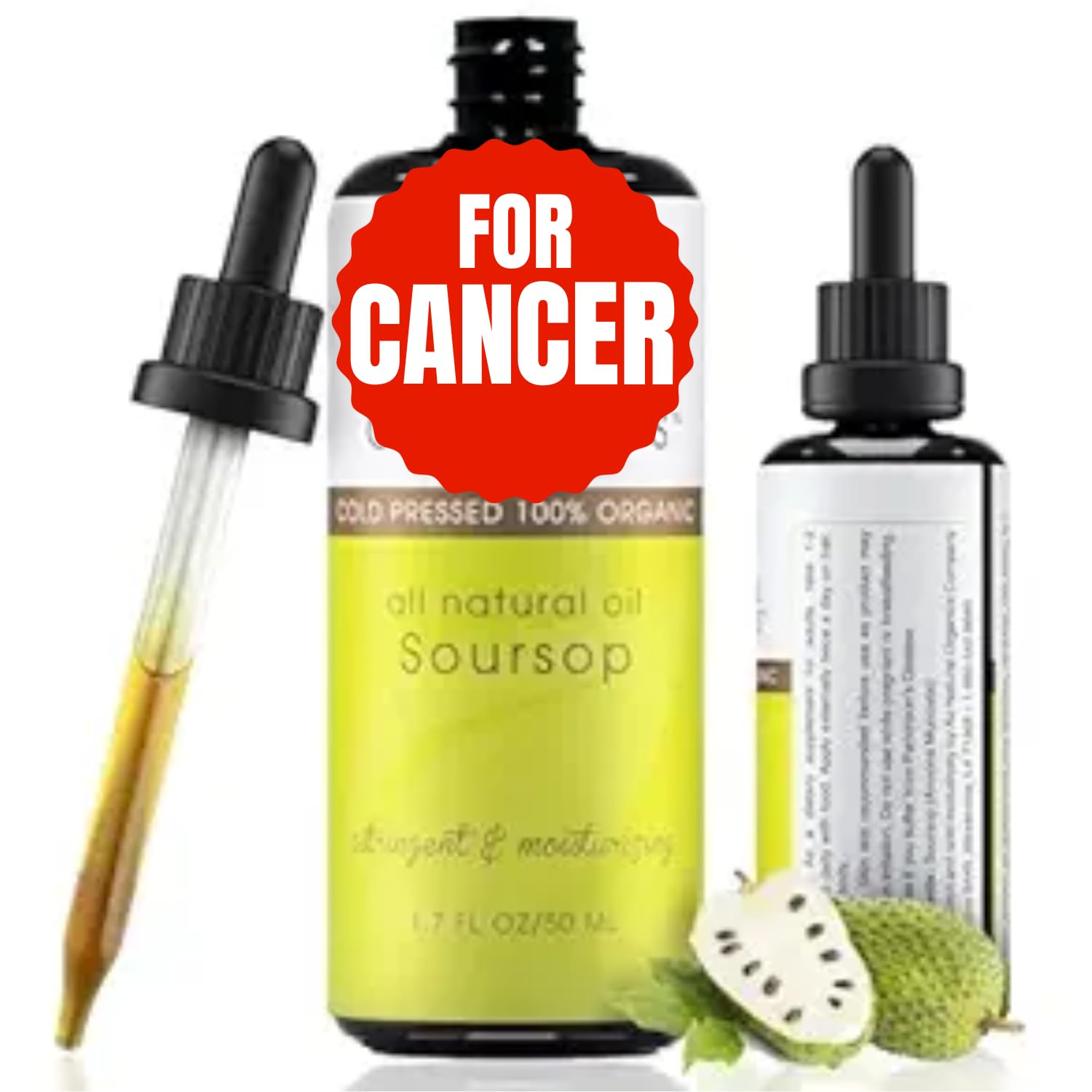 Au Natural OrganicsSoursop Oil Organic for Serious Illness | Cell Support & Regeneration, Immune Boost, Liver and Sleep | Graviola Guanabana Oil Face Acne, Skin, Hair | 1.7 oz