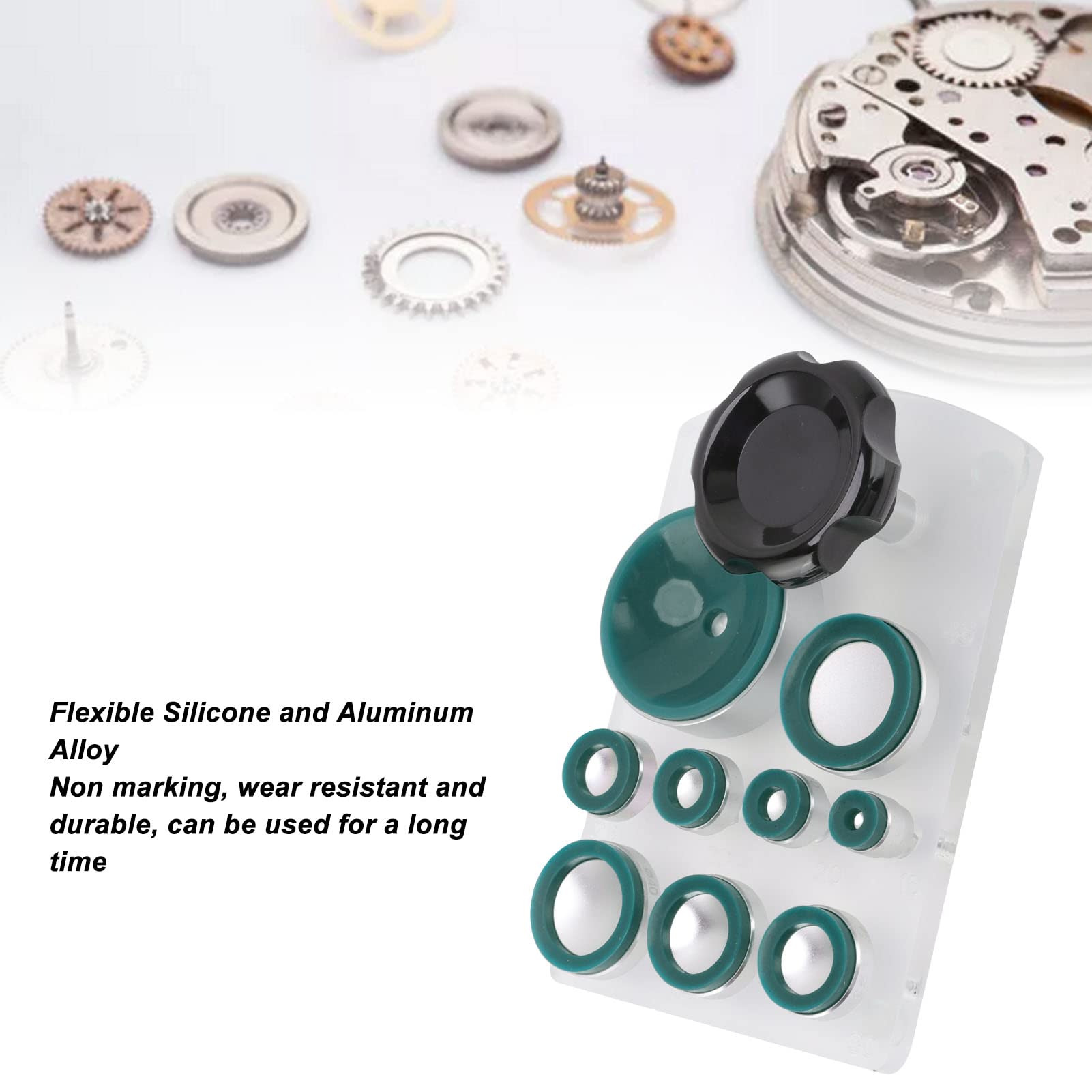 LOCADENCE Watch Back Remover Tool, Watch Suction Back Case Opener Watch Suction Cup Opener Tool Holder Watch Repair Tool Kit with 9 Suction Dies for Repair (Green)