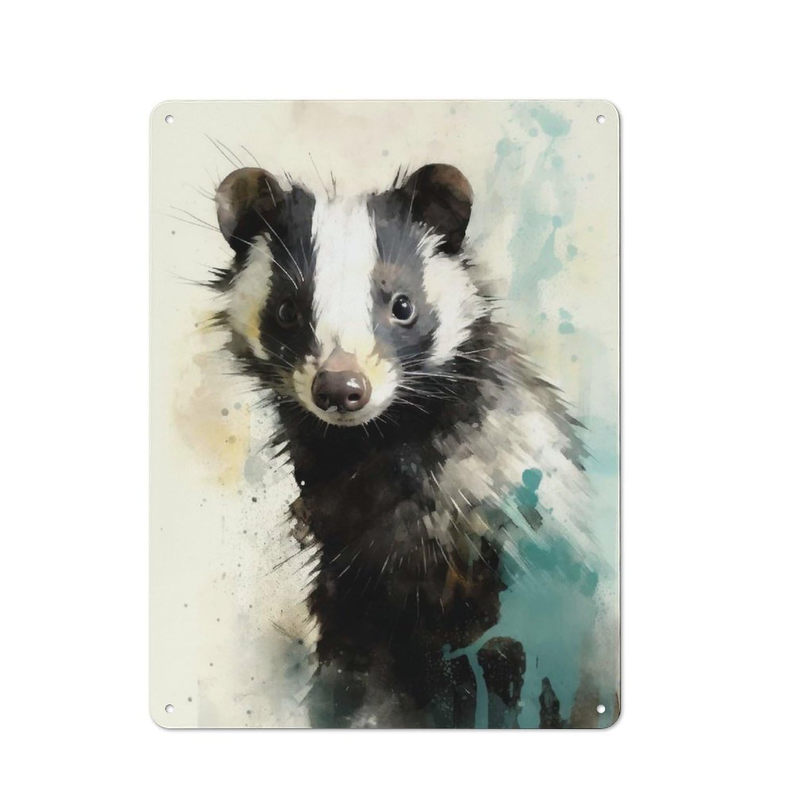 Junmoney Skunk Beauty Watercolor Tin Wall Plaque With Design 40X30cm, Country Vintage Cottage Wall Art For Kitchen, Cottage, Porch Or Garden Room