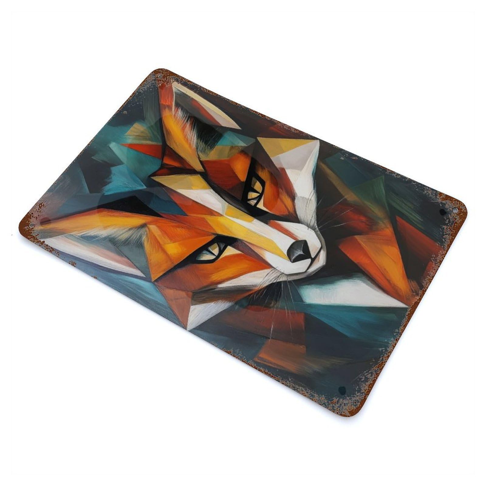 Fox Oil Painting Vintage Metal Tin Sign 11.8"x7.9", Ideal for Cafe, Home Bar And Lounge Decor