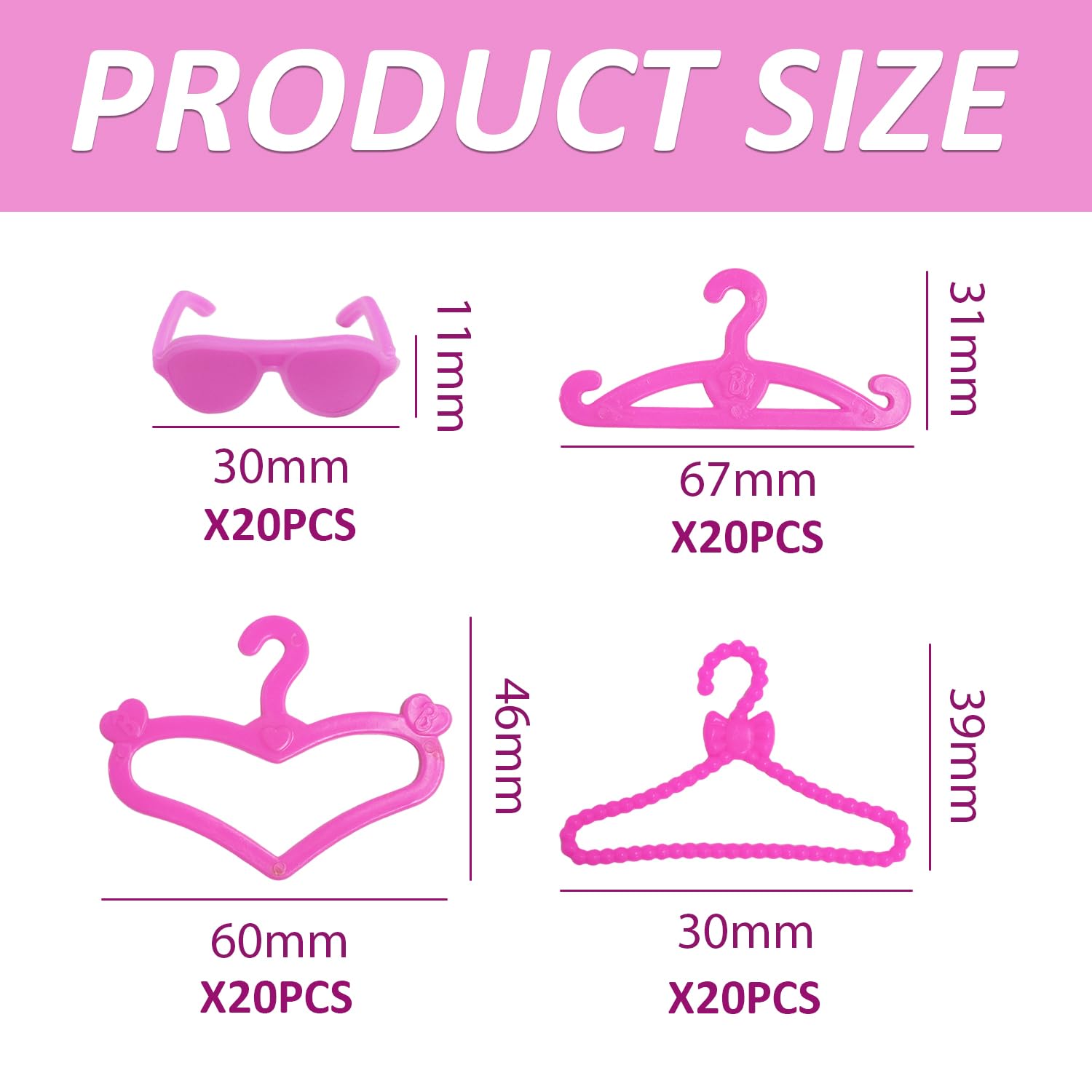 UBSIUH 60 Pieces Of Plastic Mini Hangers And 2 Pieces Of Mini Glasses, Cute House Accessories, Cute Clothes Hangers, Cute Accessories - Image 2
