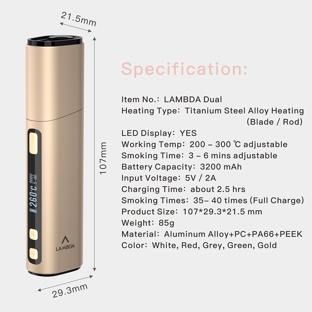 LAMBDA Dual Heat Not Burn Device 3200 mAh OLED Display Einstellbare Temperatur Heizung Gold