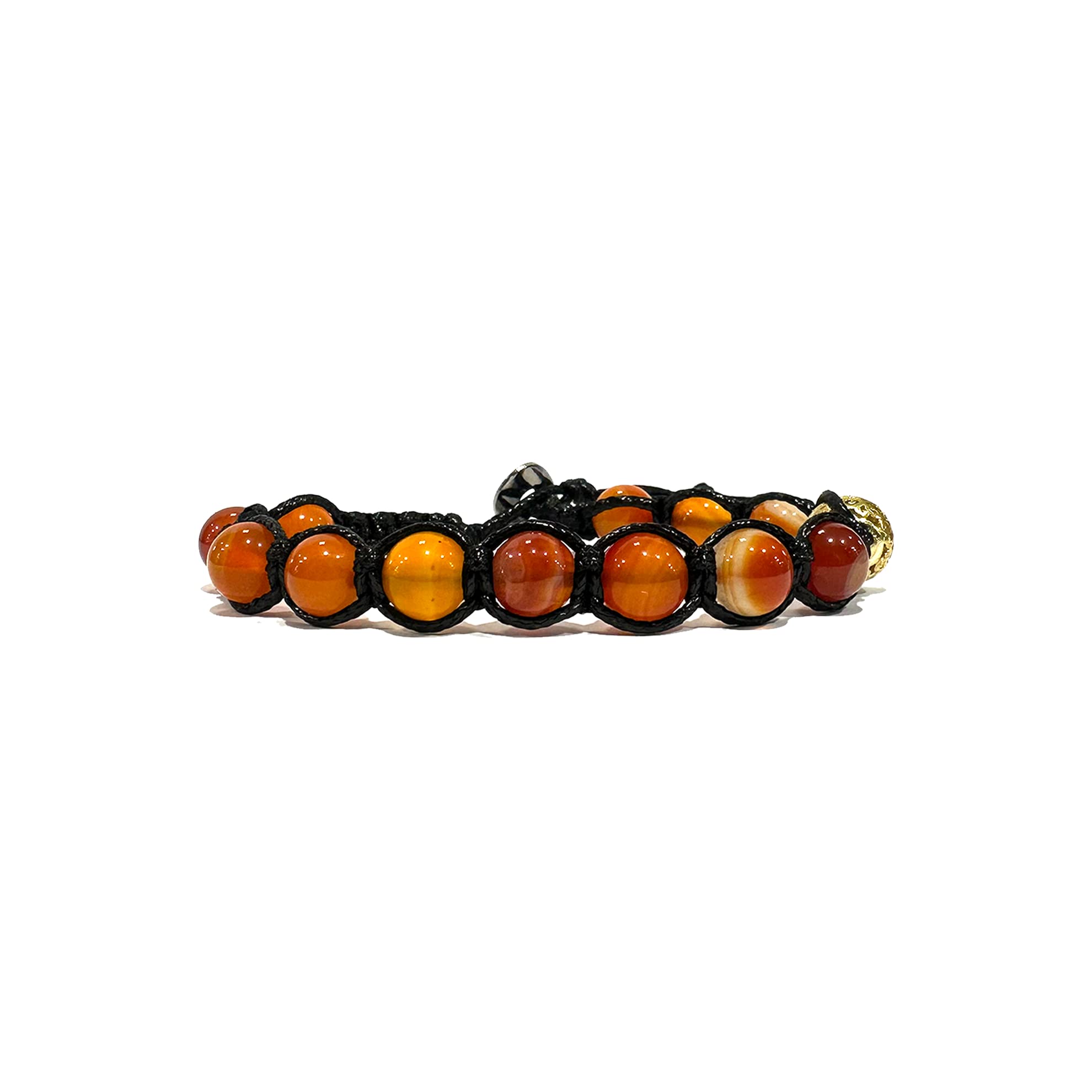 Samsara Bracciale Tibetano Buddista - Shamballa con Agata Arancione Striata - Filo in cotone cerato