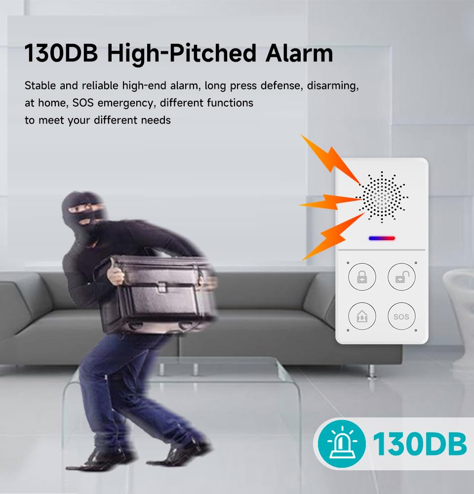 Kits de alarma antirrobo inteligente WiFi (anfitrión, sensores de puerta/movimiento, botón de emergencia SOS, timbre, control remoto), seguridad del hogar y automático, alarma antirrobo 130DB