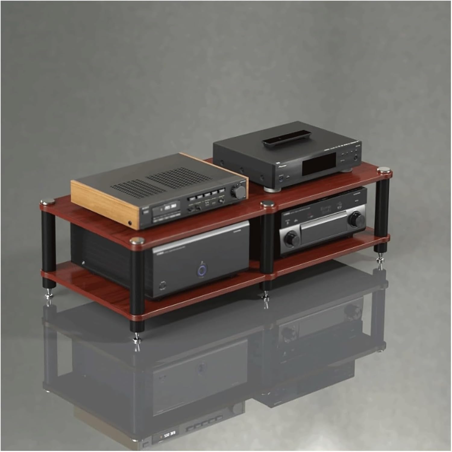 Audio-Video Shelving Stainless Steel Audio Rack Component Cabinet for Home,Office,Theater Stereo Stands Wooden Media Stand 2/3/4-Tier(Rojo,2 Tier)