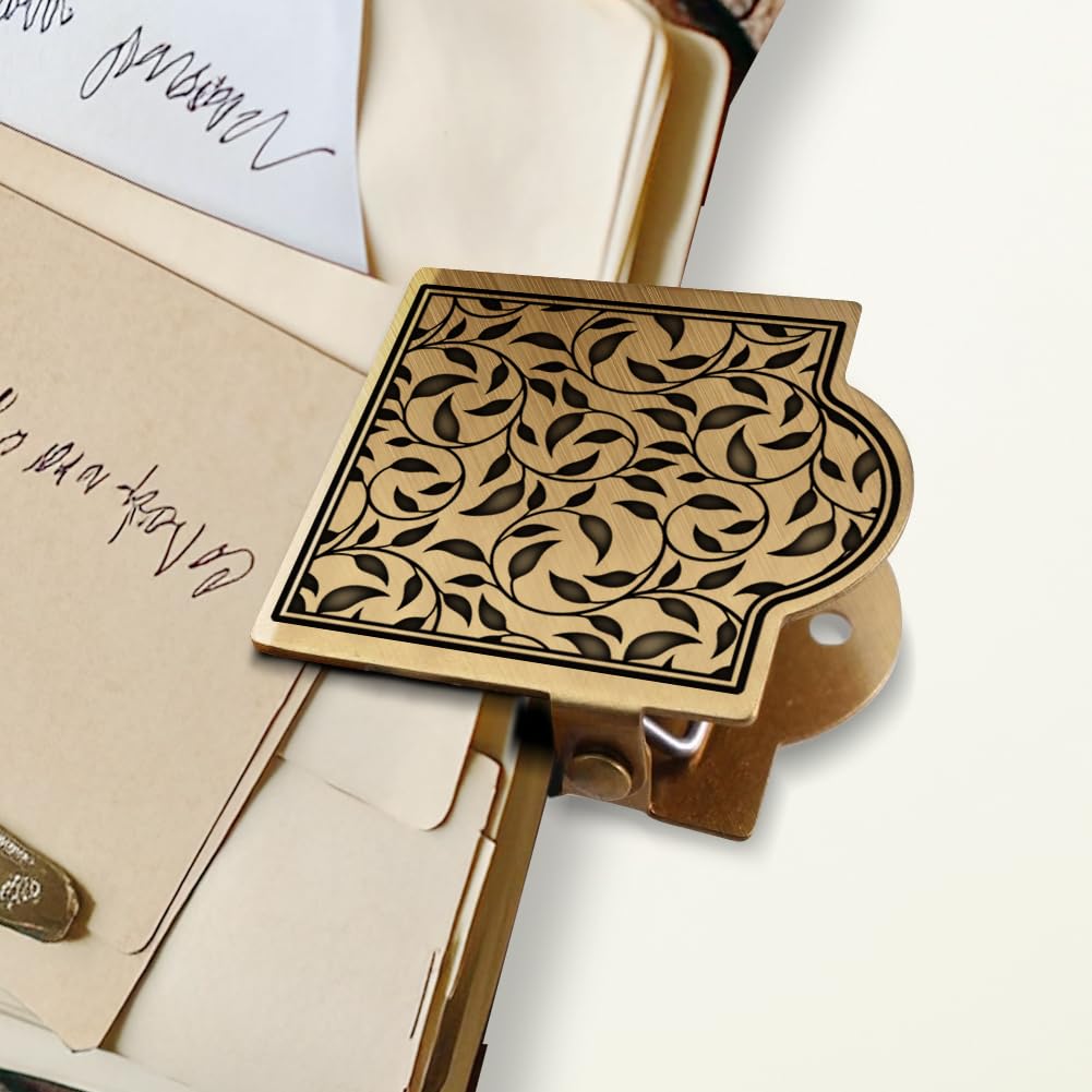 ANATTASOUL Brass Travel Notebook Journal Clip Leaf Book Binder Clips Metal Vintage, 1.8"x1.6" Decorative Heavy Duty Gold Page Holder Clamps for Book, Paper, Bookmark, Accessories, Gifts