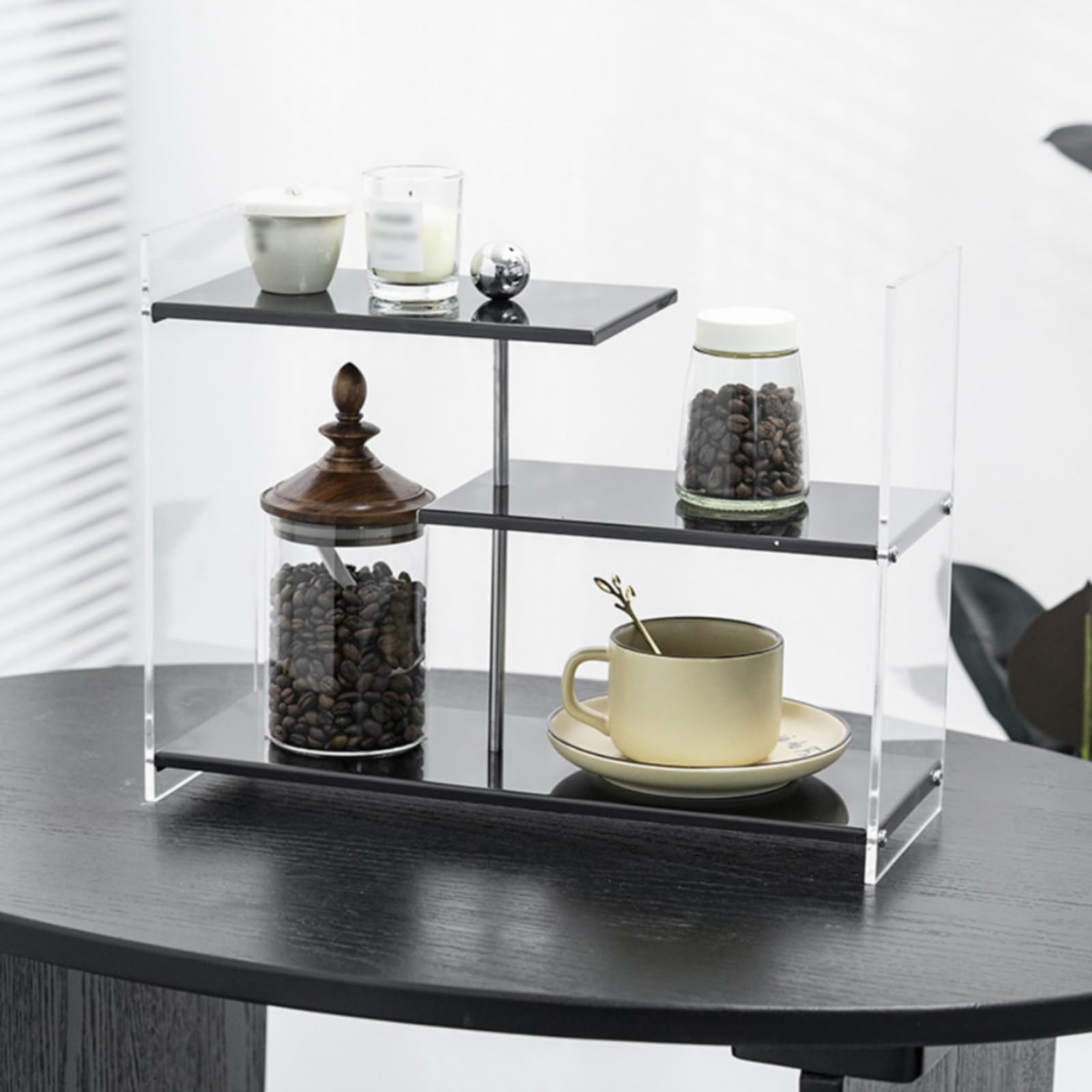 Étagère Comptoir avec Marches Étagé Présentoir Table avec Étagères Polyvalent Organisateur Maquillage Étagères pour Coiffeuse, Argent
