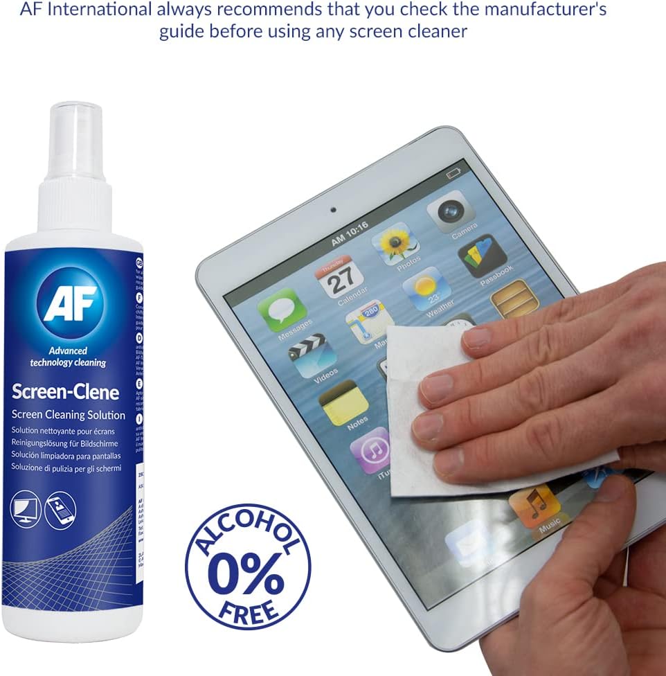 AF Screen Cleaner Spray 250ml - Cleaning Solution for Mobile Phones, TV's, Laptops, Monitors, LED, LCD, Plasma & Tablets, Clear,