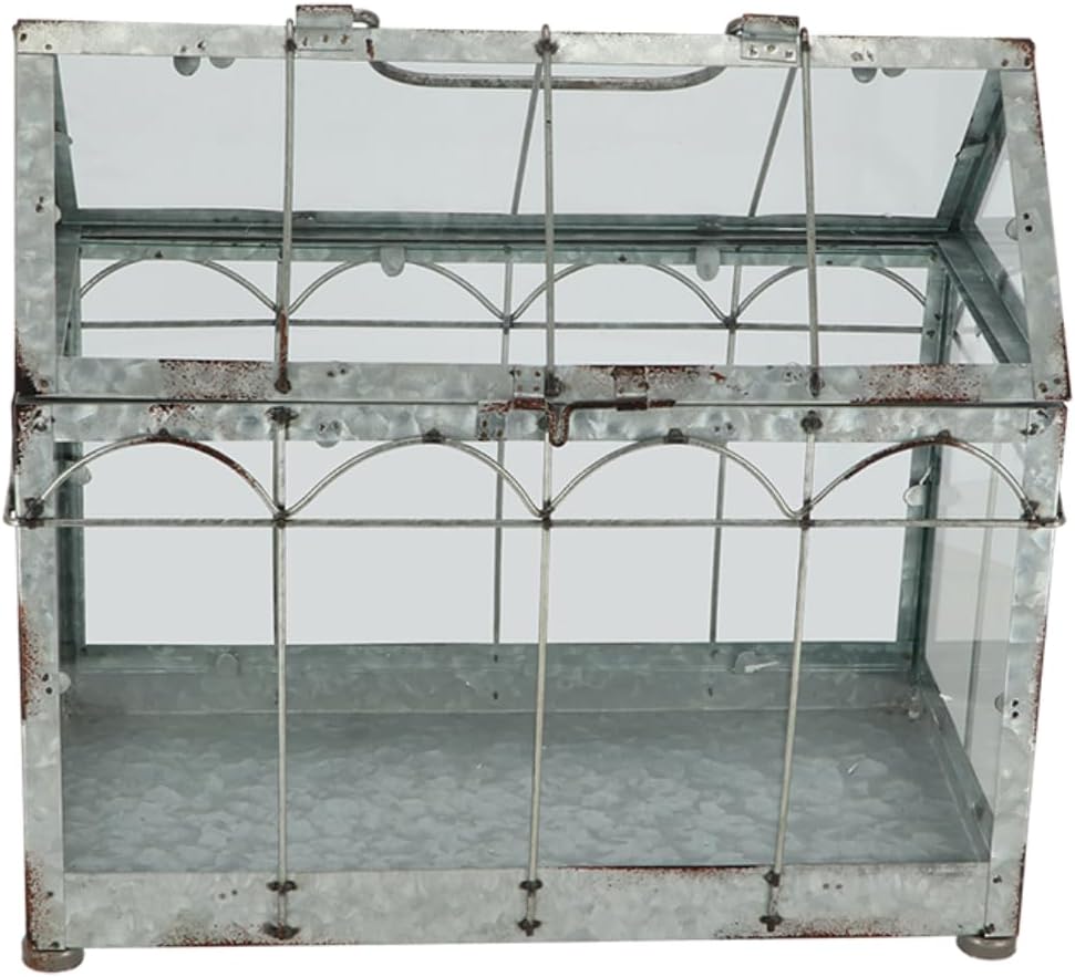 Esschert Design ZB22 Table-Top Vintage Look Greenhouse/Terrarium, Aged Galvanized Metal, Medium, Silver
