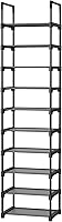 Kitsure 10-Tier Tall Shoe Rack Organizer with Detachable Fabric Shelves & Metal Frame - Space-Saving Closet Entryway Shoe Storage, 16.9" Wide Black