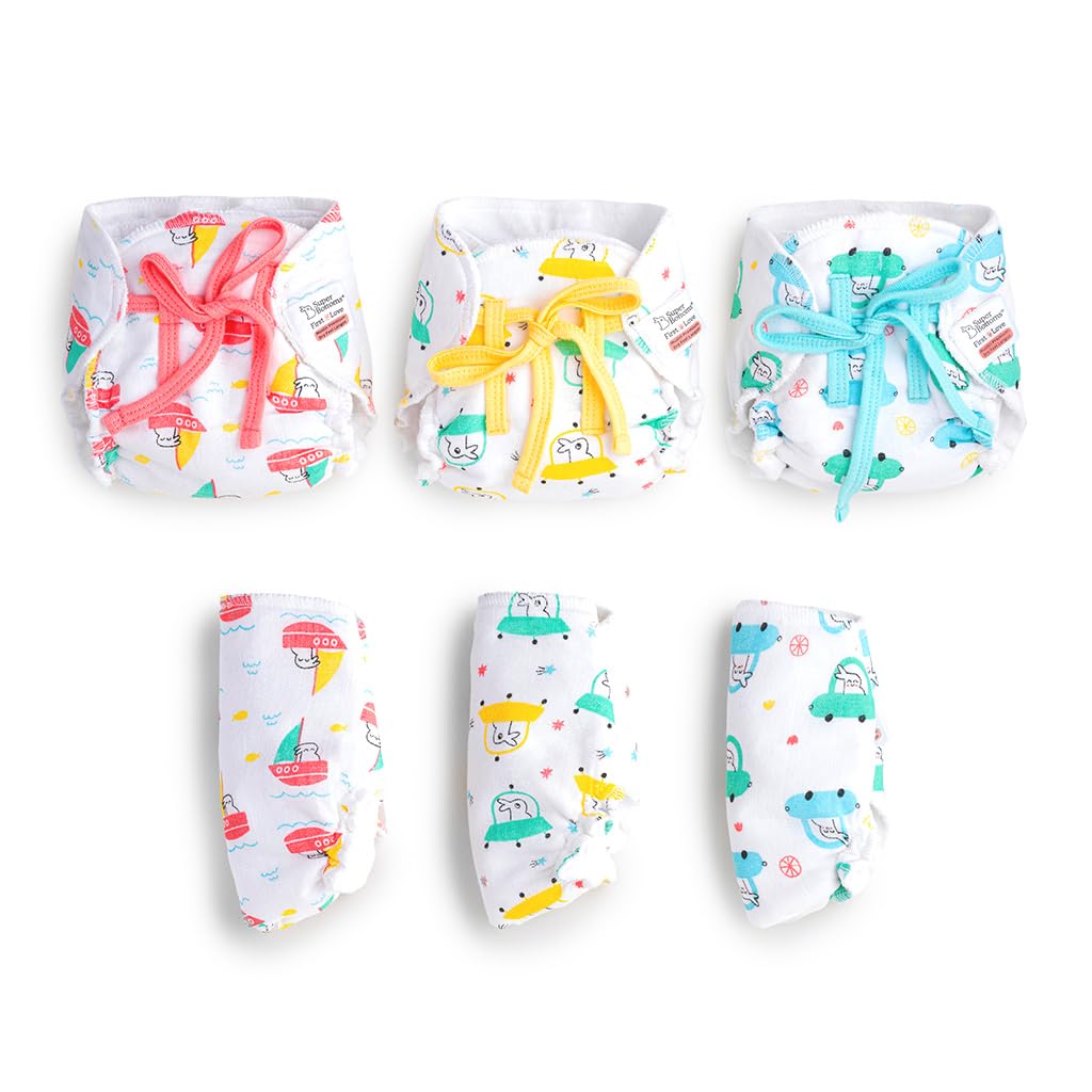 SuperBottoms DryFeel Baby Langot 0-6 months l Organic Cotton Modern Baby Nappy l Mess-free Langot with Gentle Elastics l Super DryFeel Top Layer l Diaper-free Time Essential | 6 Pack