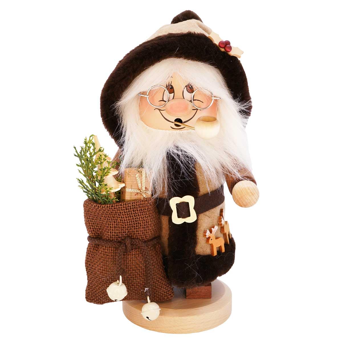Père Noël Nain Christian Ulbricht figurine fumoir en bois 34cm