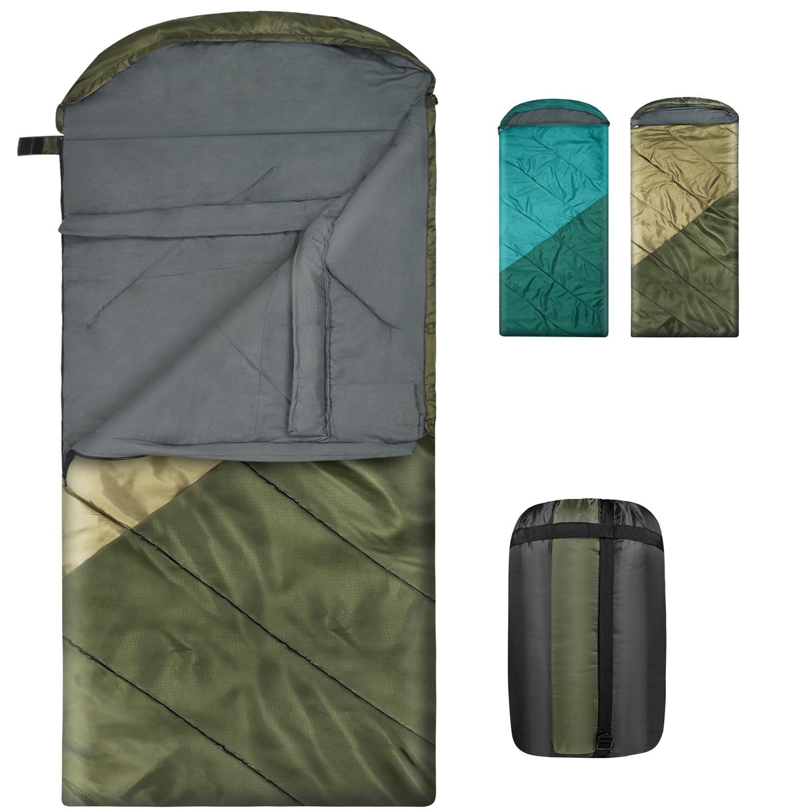 Mcota Sleeping Bag for Adults, Lightweight waterproof XL Sleeping Bag for Camping Backpacking or Hiking, Fit for Big and Tall Person Warm & Cold Weather Activities (Army Green)