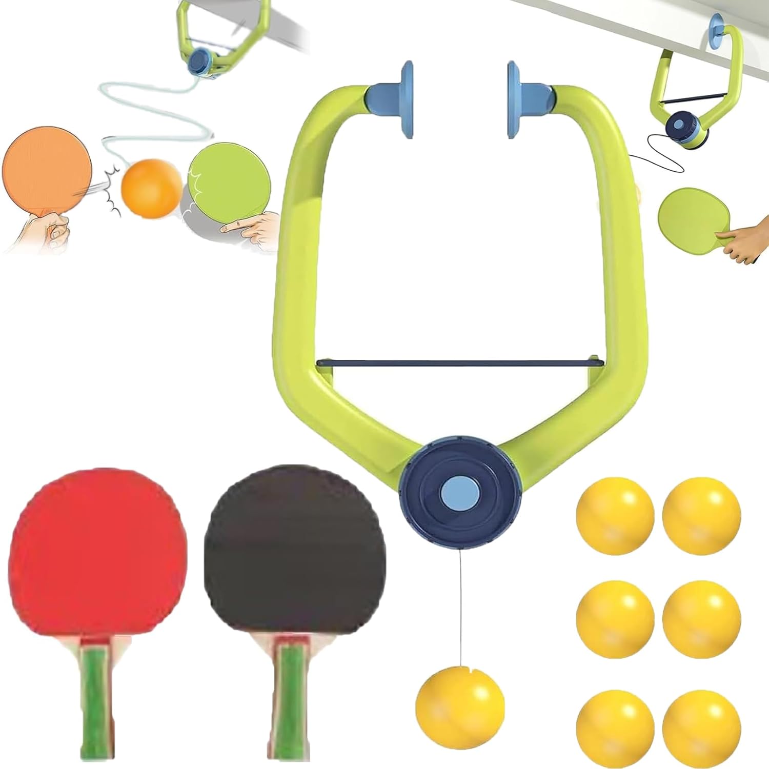 Door Ping Pong Game Over The Door, Doorway Ping Pong, Door Frame Ping Pong, Over The Door Ping Pong, Adjustable Hanging Table Tennis Trainer Portable Set with 2 Racket and 6 Balls