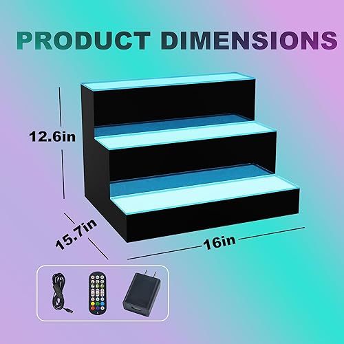Miniatura 24 de Estante de exhibición de botellas de licor con luz LED desmontable de 24 pulgadas, 3 escalones, estante para botellas de licor, compatible con banco
