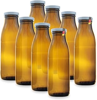 Flaschenbauer - 8 braune Glasflaschen 500ml inkl. 8 Twist-Off-Schraubdeckeln TO 48 weiß 0,5l (Weithalsflaschen) – made in 🇩🇪 – Zum Befüllen von Milchflaschen, Saftflaschen - Flaschen mit Lichtschutz