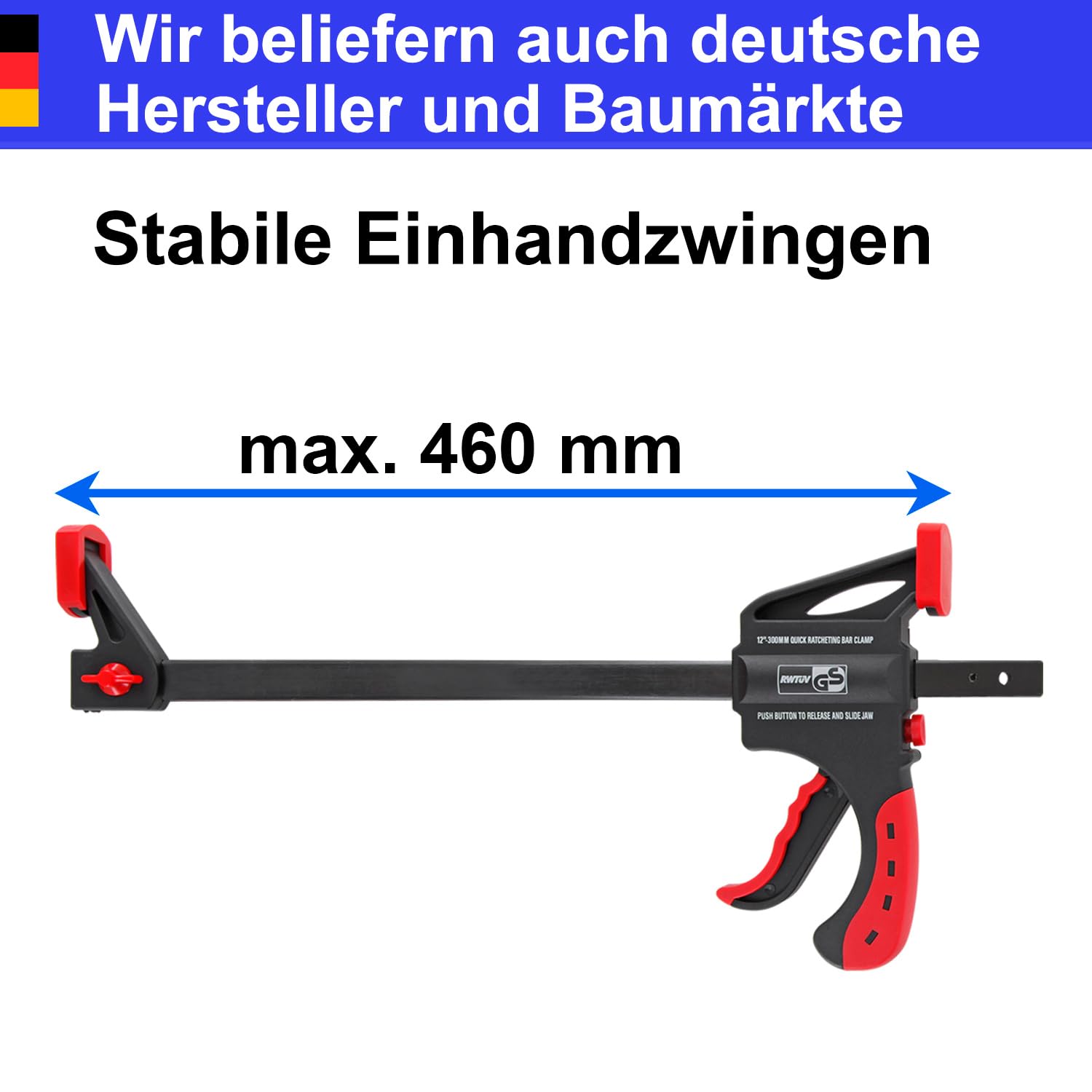 4 Stk. Einhandzwinge 300mm Schnellspannzwinge Klemmzwinge Einhandklemme Schnellspanner Schraubzwinge Spannzwinge Zwingen