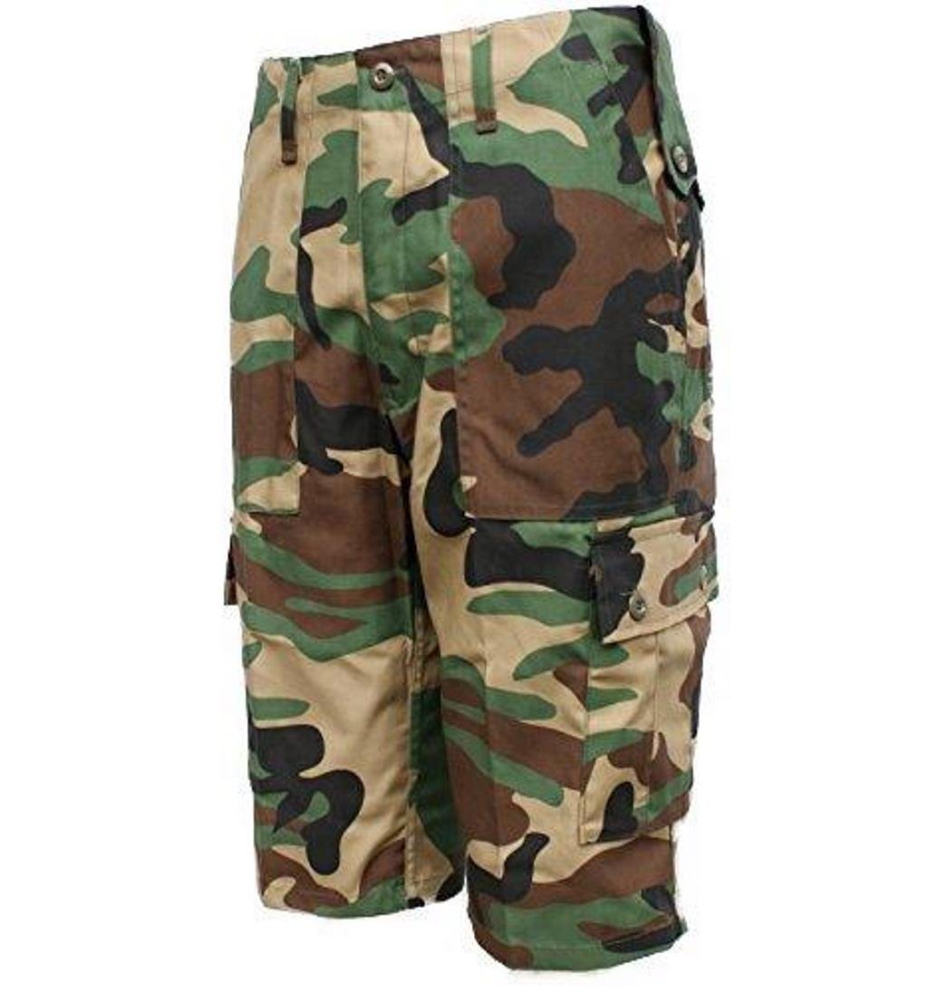 Woodland Green 6 Pocket Camouflage Combat Cargo Shorts (36", )