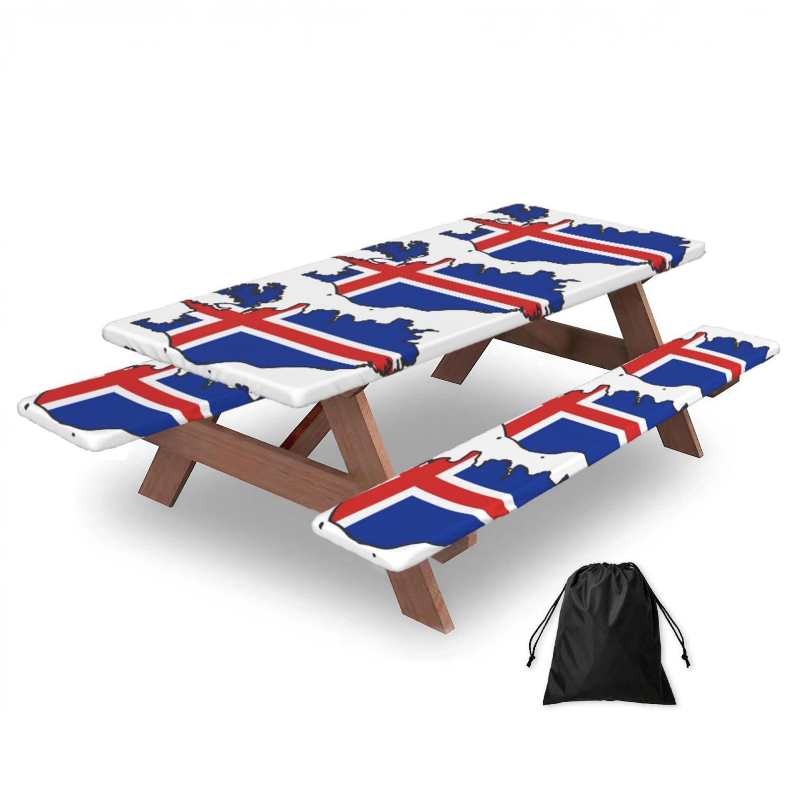 Yqxwjl Black Iceland Flag Map Print Camping Essentials Waterproof Camping Table And Bench Cover With Drawstring Bag 183 Cm