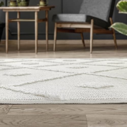 Miniatura 6 de Antep Rugs Palafito - Alfombra geométrica de pelo largo con textura de diamantes de pelo alto y bajo de 5 x 7 pies (blanco, 5 pies 3 pulgadas x 7
