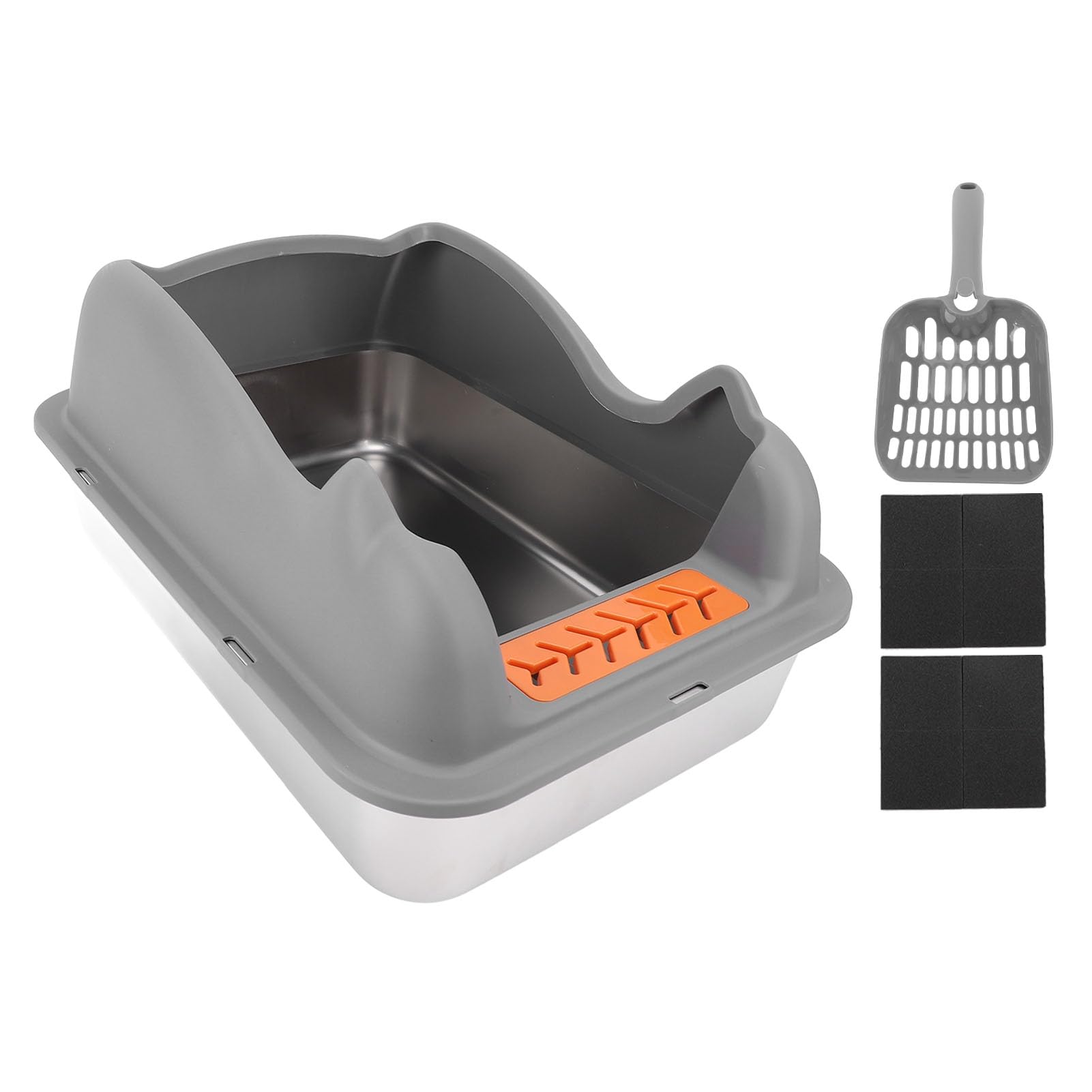 FILFEEL Lettiera per Gatti in Acciaio Inossidabile con Coperchio - Lettiera in Metallo Chiusa con i Lati Alti per Gatti di Taglia Grande, Design a Prova di Ingresso dall'alto, Facile - - per