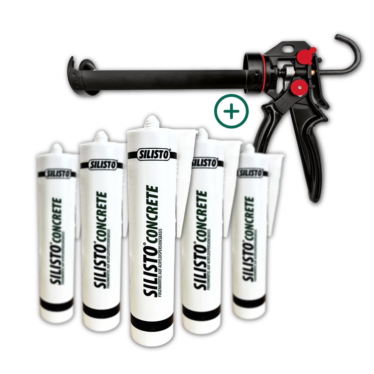 SILISTO® CONCRETE Fugenmörtel 5x 310 ml Grau + Pistole – Gebrauchsfertige Spachtelmasse für Beton & Mauerwerk – Rissfüller & Reparaturmörtel – Überstreichbar, UV-beständig & Lösemittelfrei