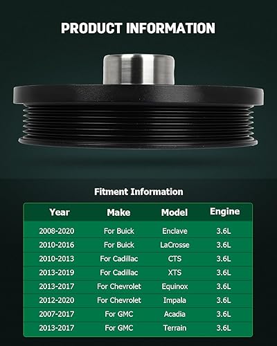 Miniatura 3 de SCITOO Polea de cigüeñal equilibrador armónico 594-420 para Buick Allure 2008-2020 para Buick Enclave 2007-2008 2010-2016 para Buick LaCrosse