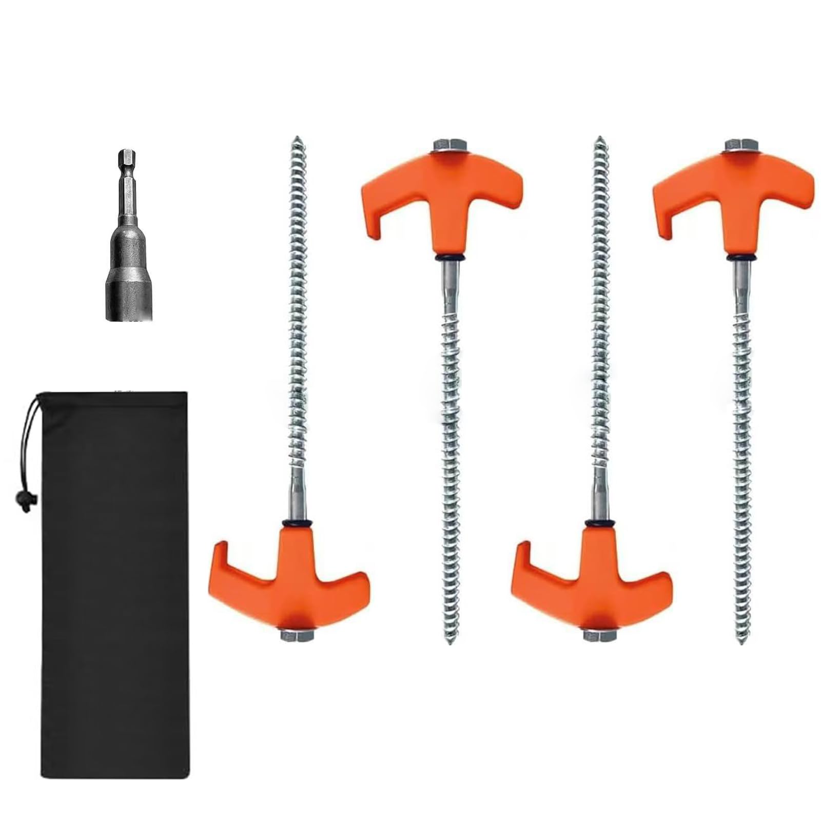 4-Pack Heavy Duty Galvanized Steel Tent Pegs, Threaded Corrosion Proof Ground Anchors for All Terrains (Sand, Rock