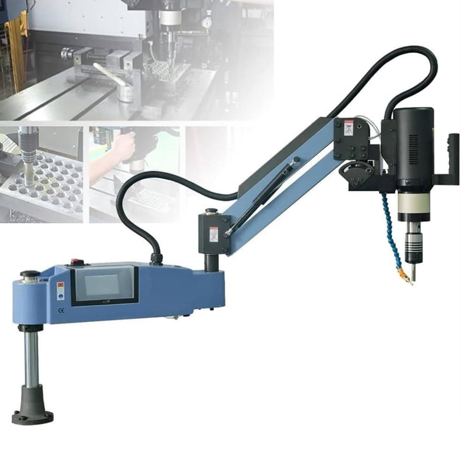 Máquina Roscadora Eléctrica 0-375 RPM/Min Máquina Roscadora De Perforación con Brazo Flexible Flexible 360​​°,Pinzas for Roscar M3-M16 1100Mm,con Soplado De Lubricación Automática