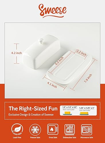 Miniatura 2 de Sweese - Mantequillera con tapa, mantequera de porcelana, soporte de mantequilla de 7.8 pulgadas con cubierta de asa, recipiente de mantequilla