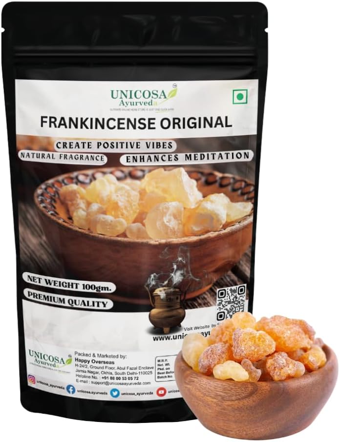 UNICOSA Ayurveda Pure Frankincese Resin 100gm Kunduru | Loban | Monastery Incense | Olibanum | Boswellia Carterii | Frankincense Tears | Pure Frankincense Granules | Premium Incense