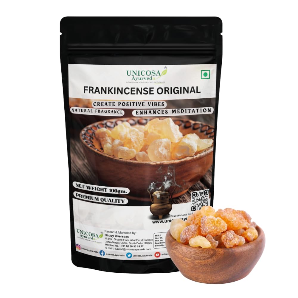 UNICOSA Ayurvedic Pure Frankincense Resin 100gm Kundur|Loban|Monastery Incense|Olibanum|Boswellia Cartellia|Frankincense Tears|Pure Frankincense Granules|Organic Premium Incense