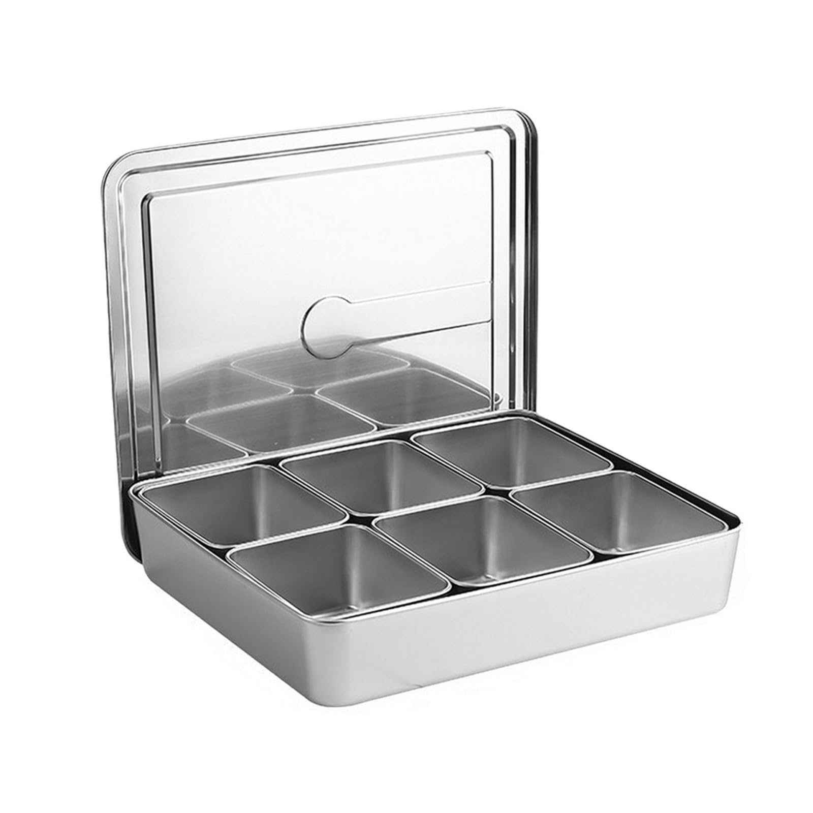 UBOHUZ 1PCS 1/2/3/4/6 Grids Kitchen Food Storage Container Compartments Stainless Steel Seasoning Box Containers With Lid Rectangle for Kitchen Condiment(6 Grid)