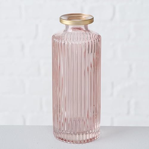 Miniatura 8 de Modernist Home - Juego de 3 jarrones con borde dorado para bebé, cristal rosa claro, patrones elegantes, 5 pulgadas de alto