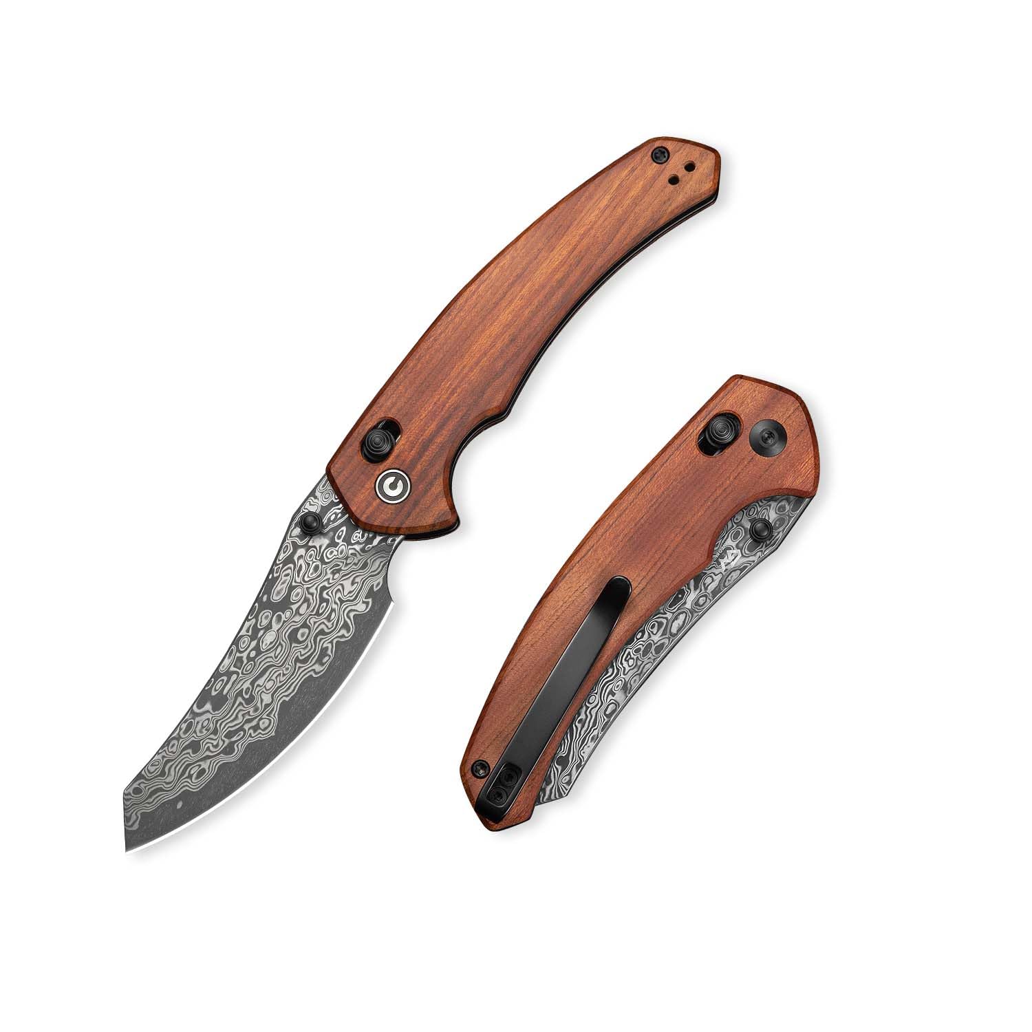 CIVIVI Sixgill Folding Pocket Knife for EDC, 3.41'' Damascus Blade Guibourtia Wood Handle, Deep Carry Reversible Clip, Gift for Men Women C24050-DS1