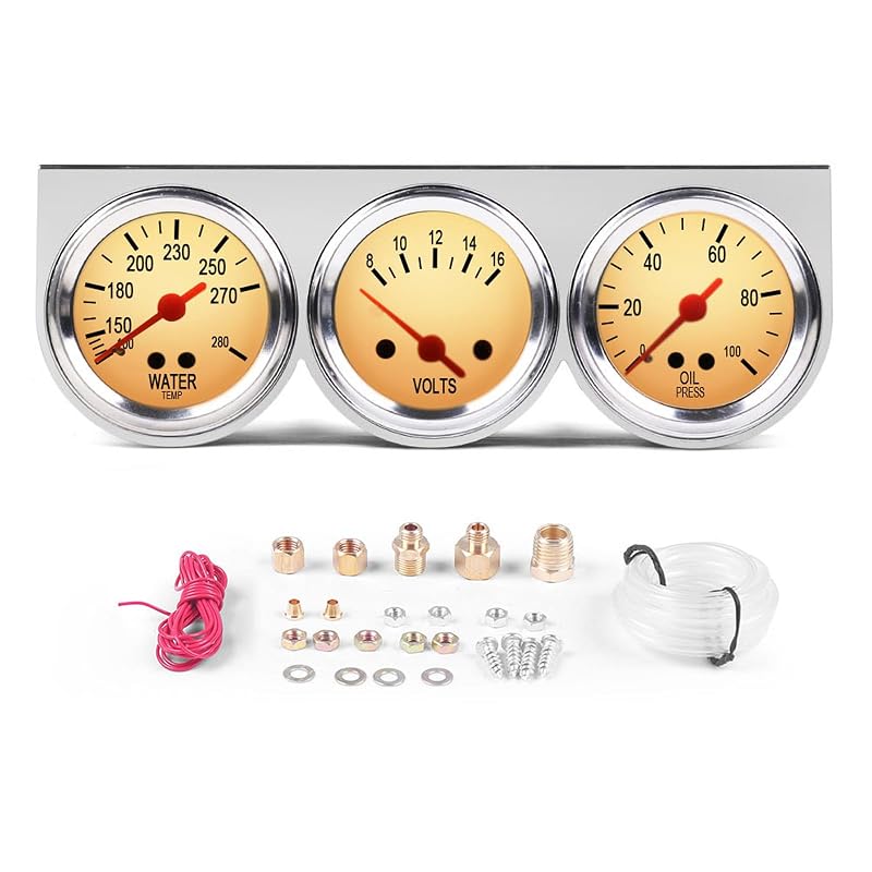 Kit de 3 manômetros Dyno Racing 52 mm com voltímetro, temperatura da água e pressão do óleo – 3 unidades