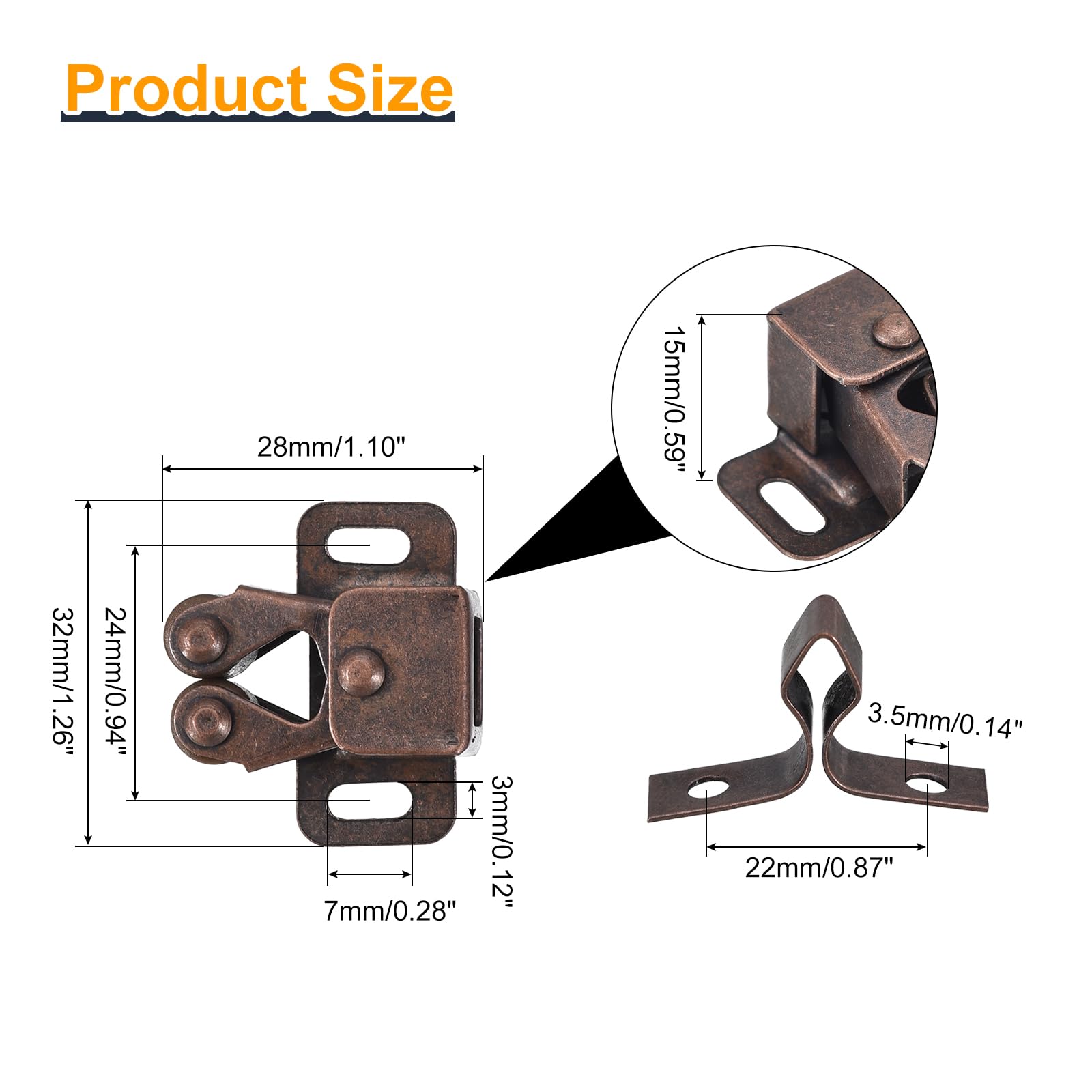uxcell 4 Set Double Roller Catch Cabinet Latch Hardware Fitting for Cabinet Cupboard Closet Furniture Door Retro Copper - Image 2
