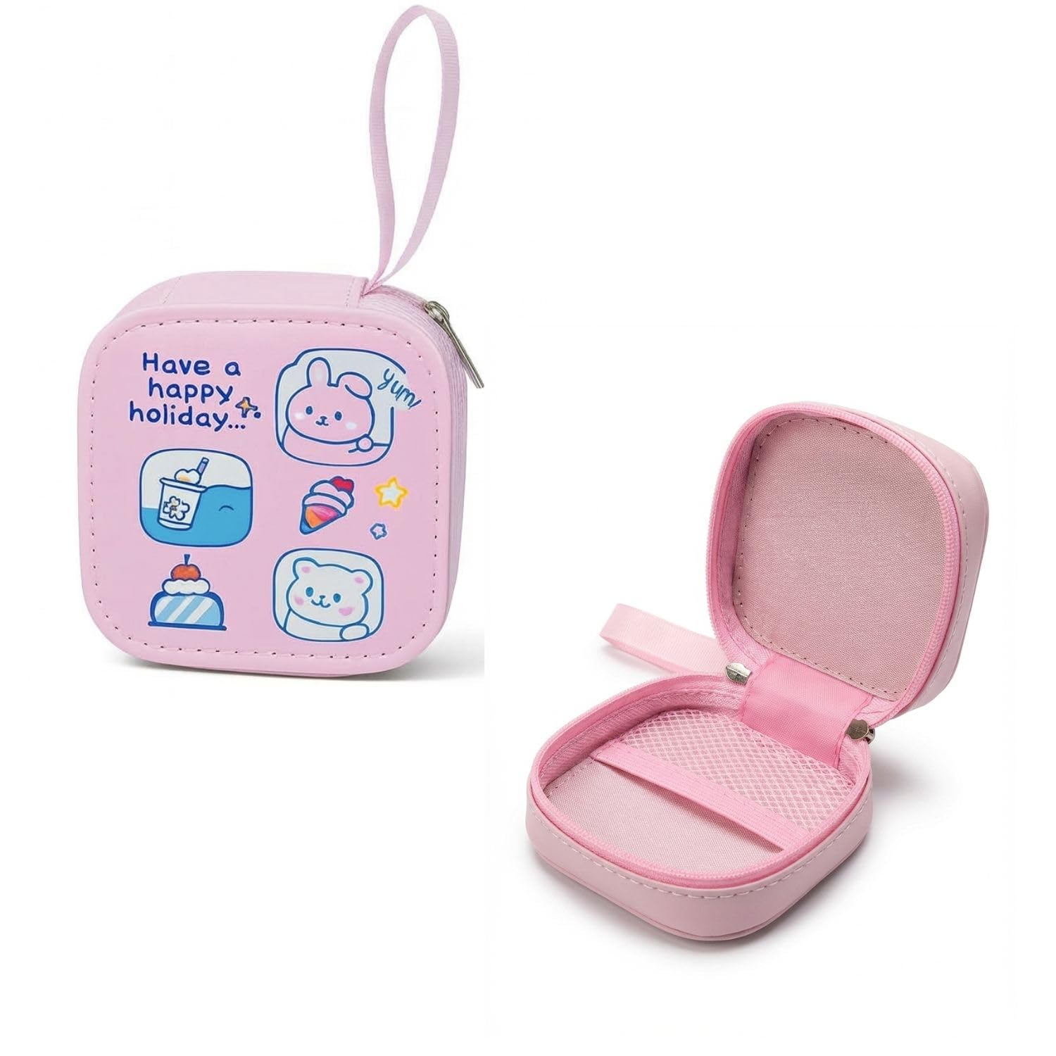 funblast Square Coin Pouch for Kids – Cute Cartoon Design Mini Purse, Multipurpose Coins Pouch, Small Zipper Wallet for Kids & Girls, Kawaii Coin Bag (PinkRandom-)-picture-1