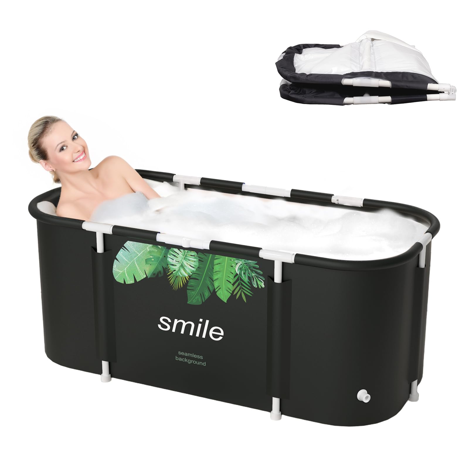 Badewanne Zusammenklappbare Badewanne Ideale Familienbadewanne Gartenpool für Kinder Leicht zu montierender Toilettengurt Geeignet für Erwachsene und Kinder 115x60x50cm (LxBxH) (dunkelschwarz)