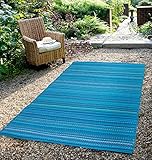 FH Home Outdoor Rug - Waterproof, Fade Resistant, Crease-Free - Premium Recycled Plastic - Striped - Patio, Deck, Porch, Balcony, Laundry Room - Havana - Turquoise Crease Free - 4 x 6 ft