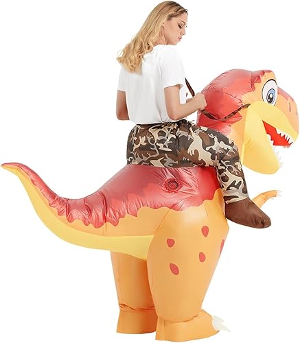 Miniatura 6 de COMIN Disfraz inflable de dinosaurio para adultos, disfraz inflable de Trex, disfraz de dinosaurio inflable naranja para fiesta de Halloween