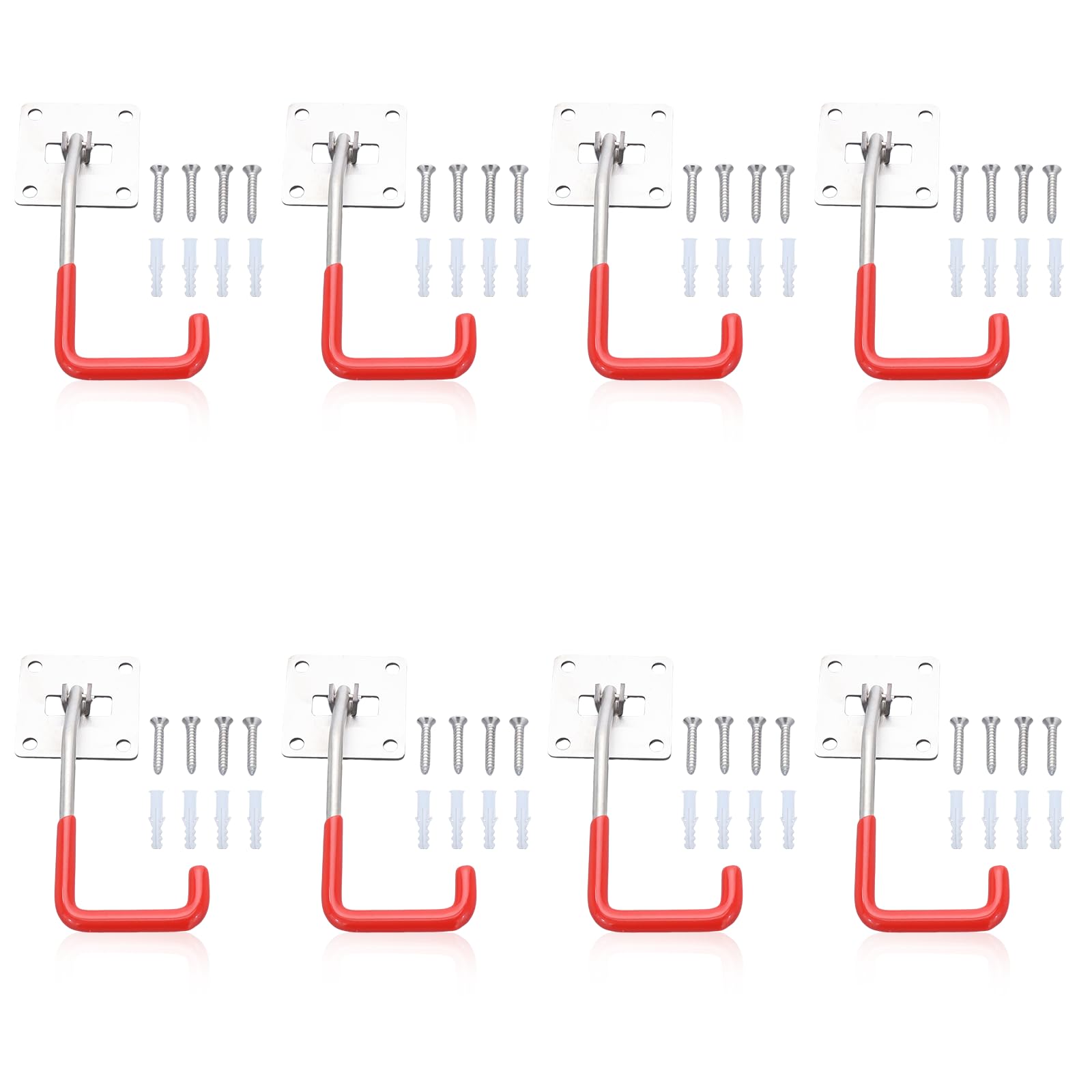 Ganchos Garaje, 8 Ganchos Ajustables para Almacenamiento de pared, Ganchos de Acero Inoxidable Resistentes con Revestimiento Antideslizante Organiza motosierras, Herramientas de Jardín