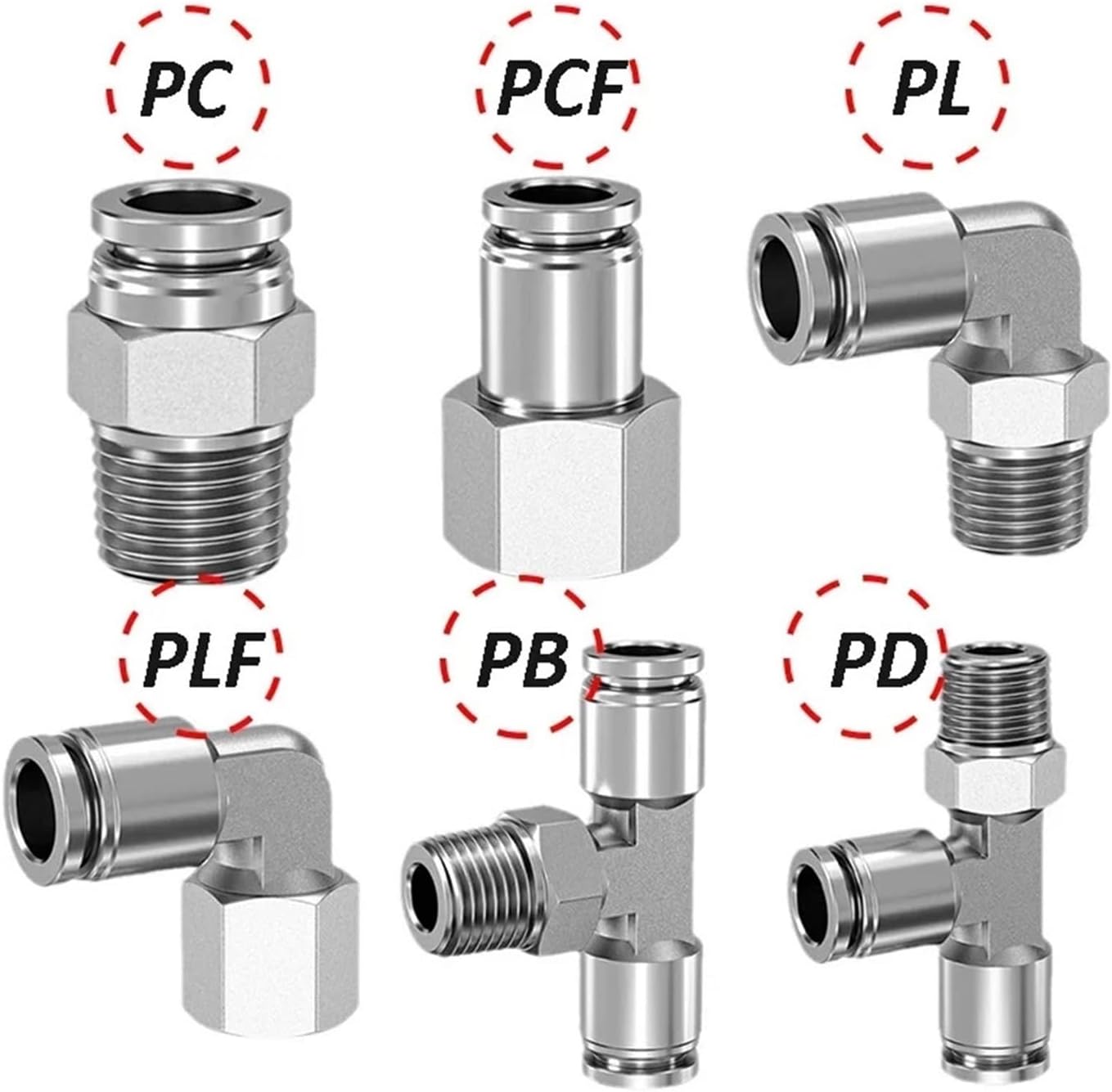 Quick Connect Air Hose Fittings, 2PCS Pneumatic Hose Fitting PC PCF PL PLF PB Quick Release Pipe Air Tube Connector(PLF,6mm-3/8)